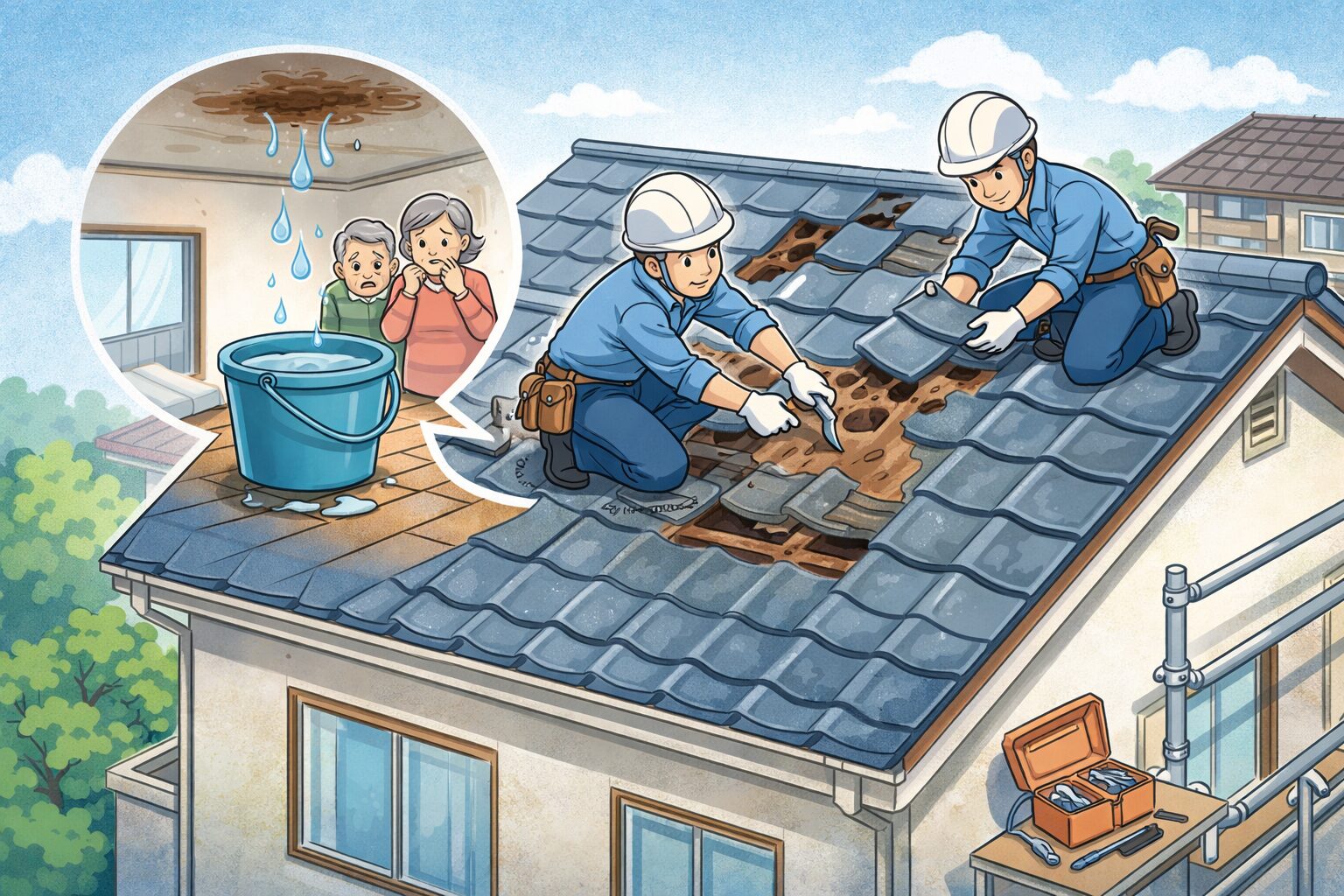 雨漏り修理と屋根補修のイメージ