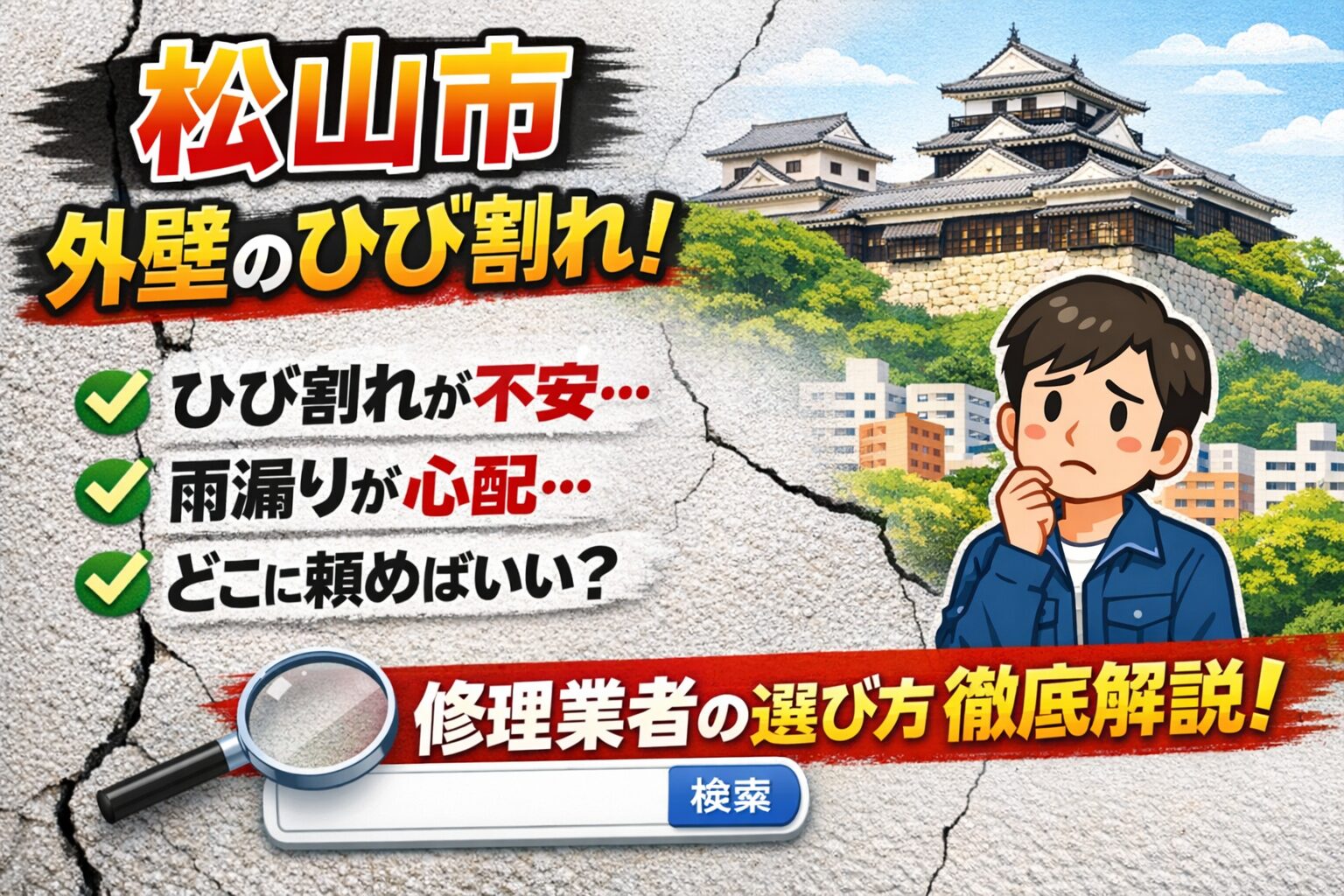 松山市の外壁ひび割れ補修｜原因・放置リスク・修理方法をプロが解説