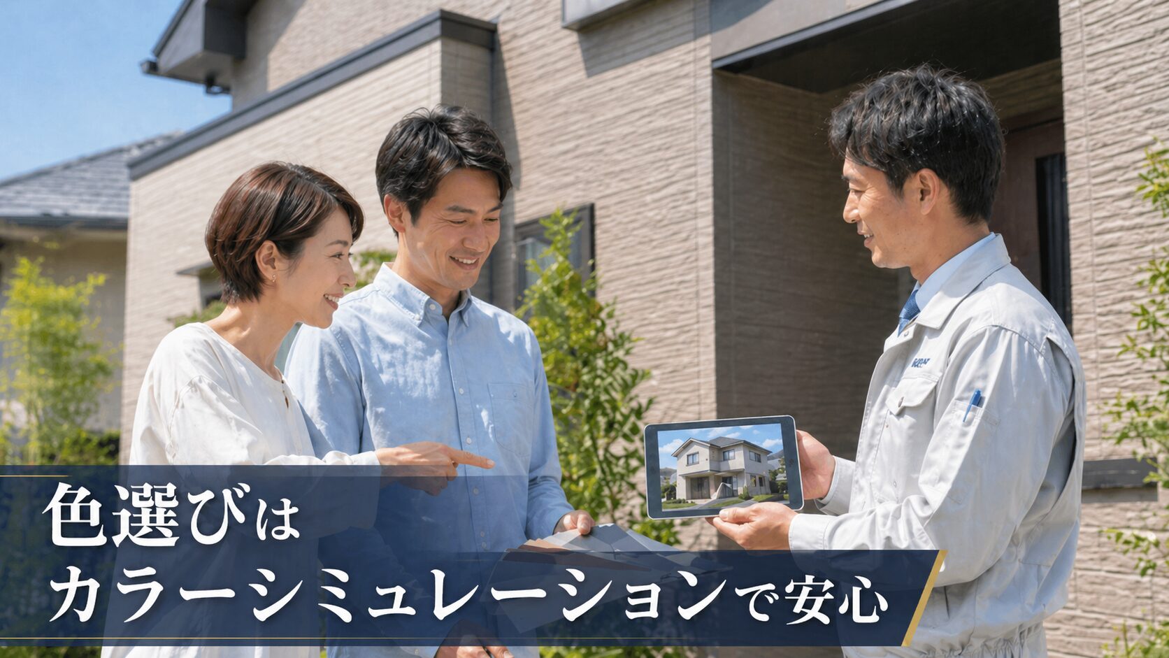 外壁塗装の色選びをカラーシミュレーションで確認する様子