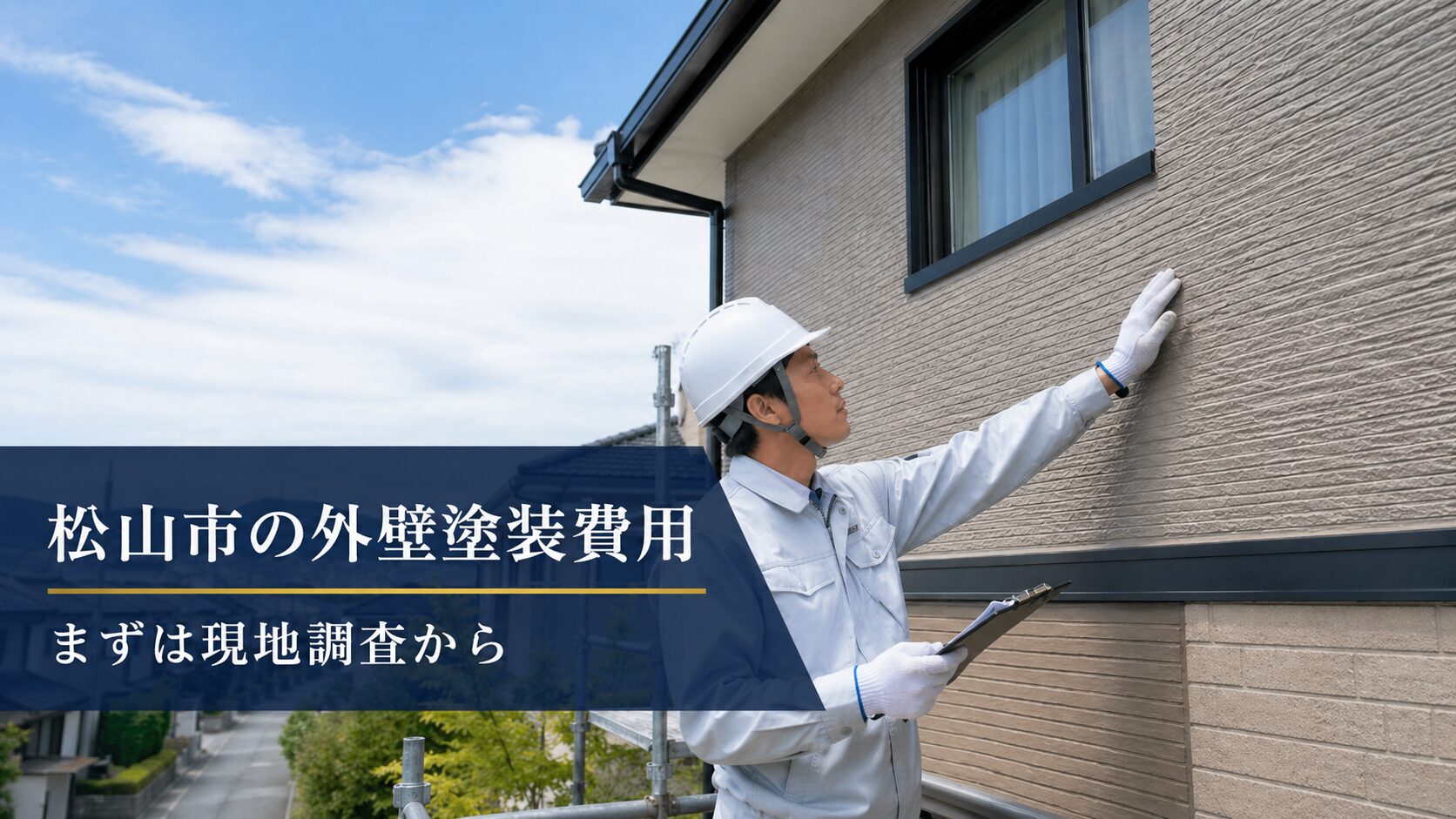 松山市で外壁塗装の現地調査を行う職人