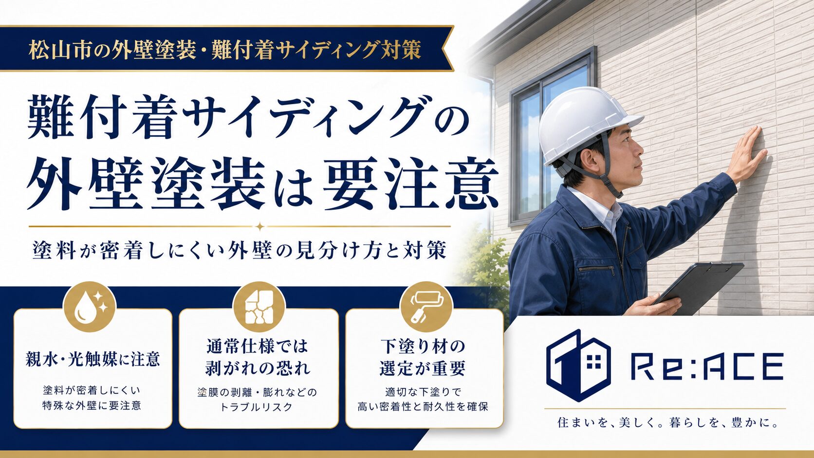 松山市で難付着サイディングの外壁塗装に注意が必要な理由を説明した画像