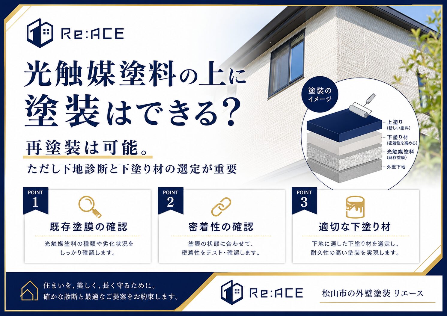 光触媒塗料の上に外壁塗装はできるかを説明した画像