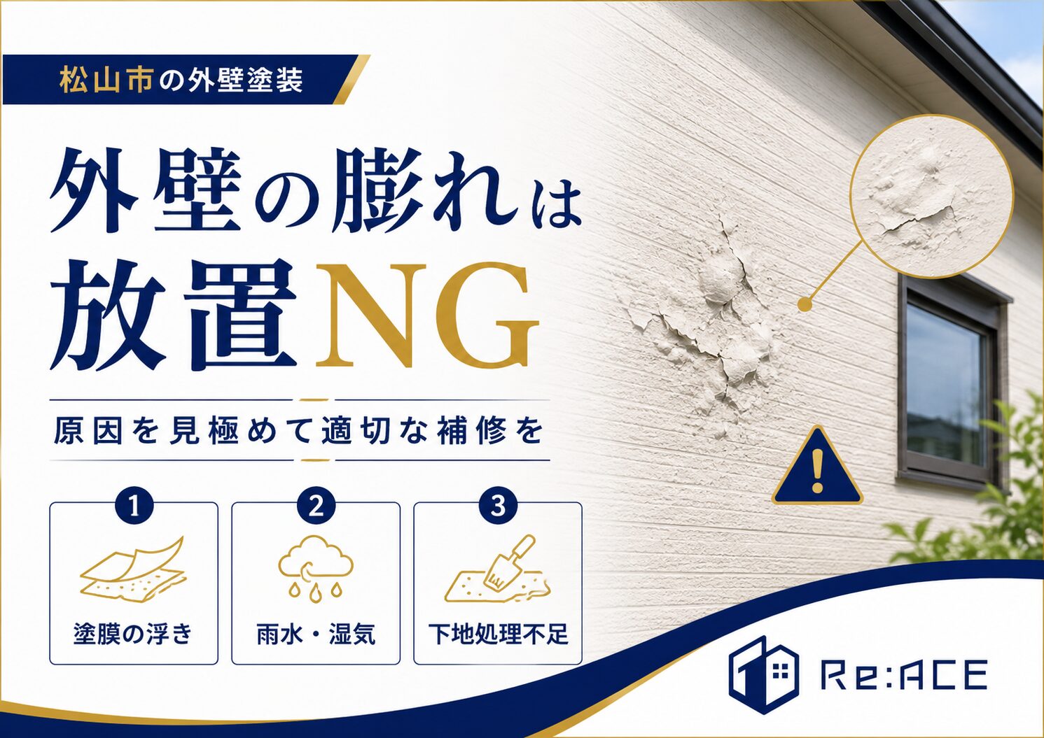 松山市で外壁の膨れを放置してはいけない理由を説明した画像