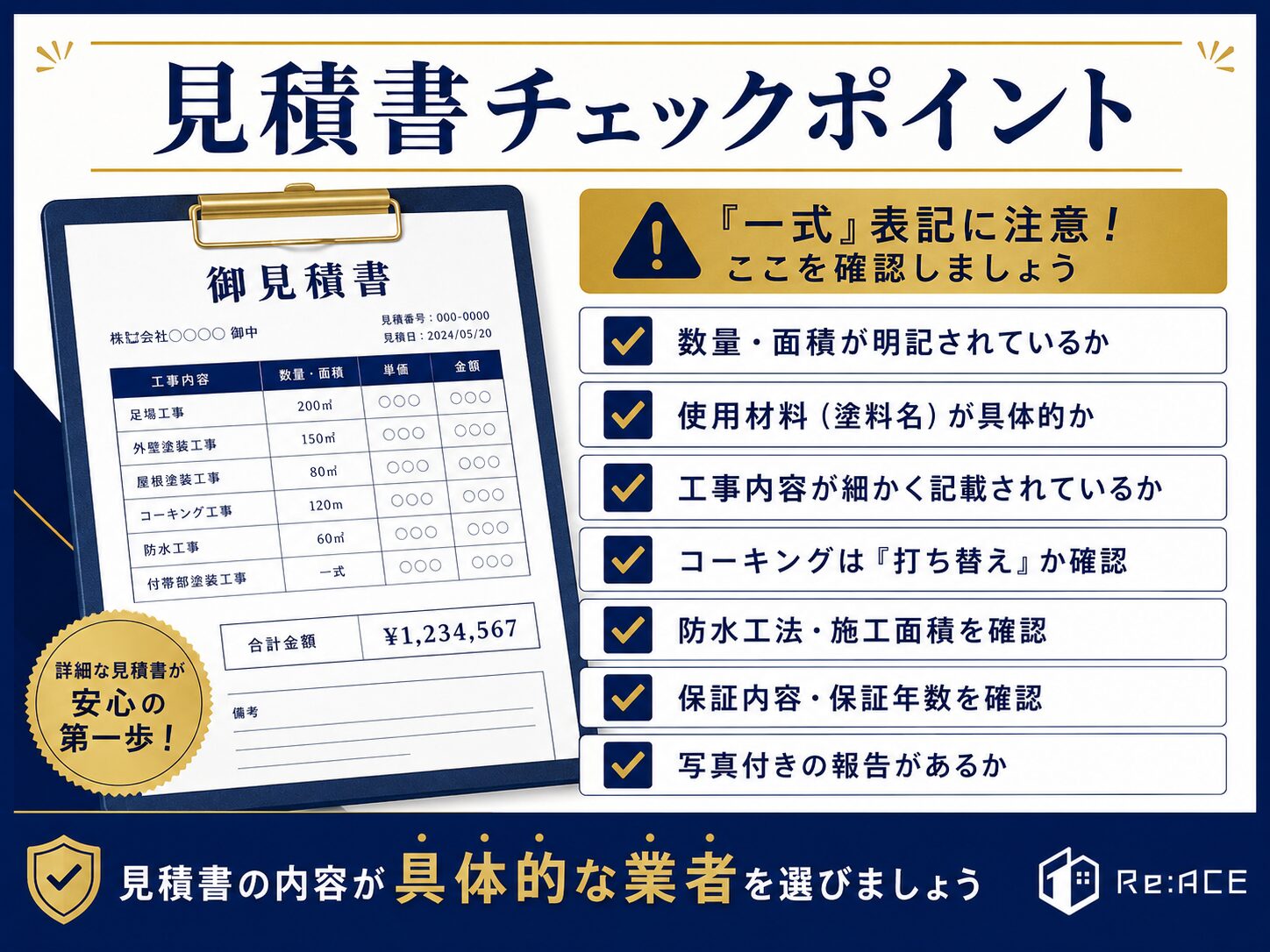 外壁塗装と防水工事の見積書チェックポイント画像