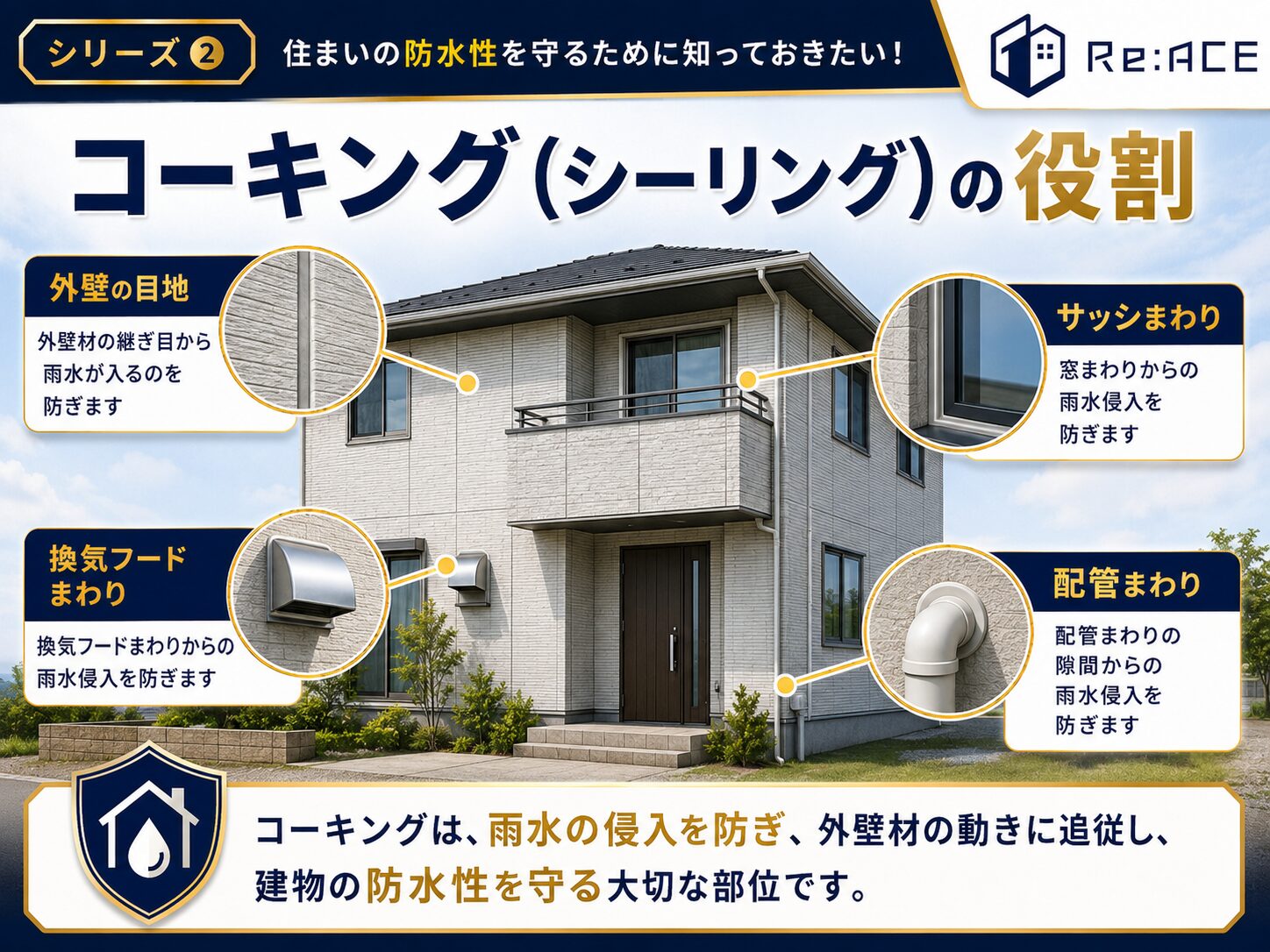 松山市の外壁塗装で重要なコーキングの役割を説明する図解画像