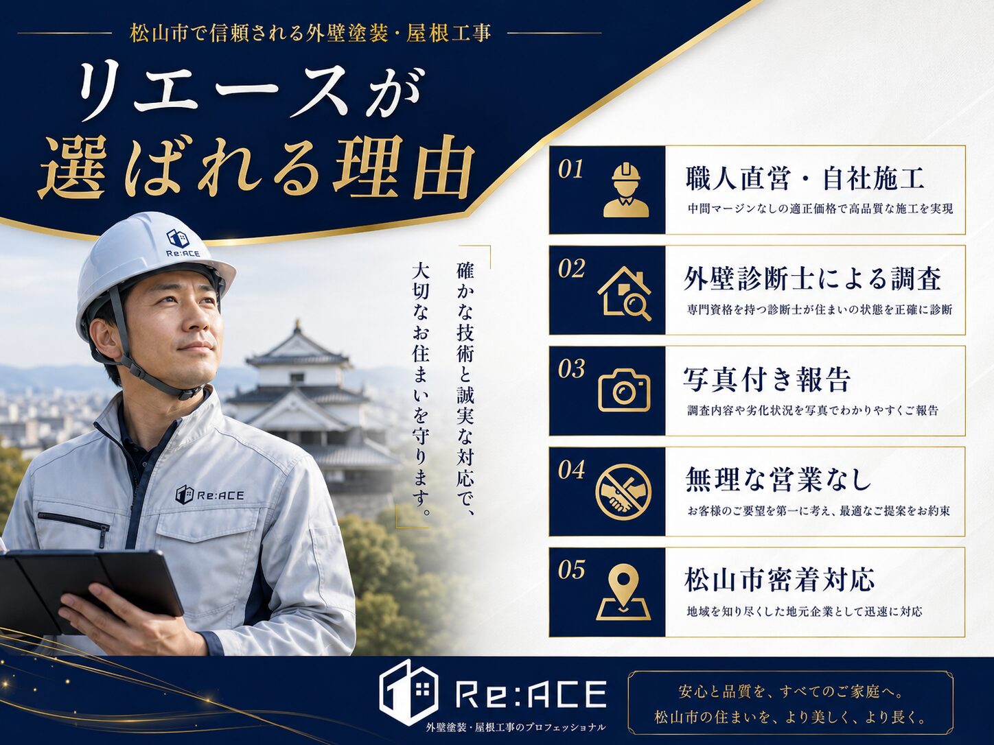 松山市でリエースが外壁塗装と防水工事で選ばれる理由