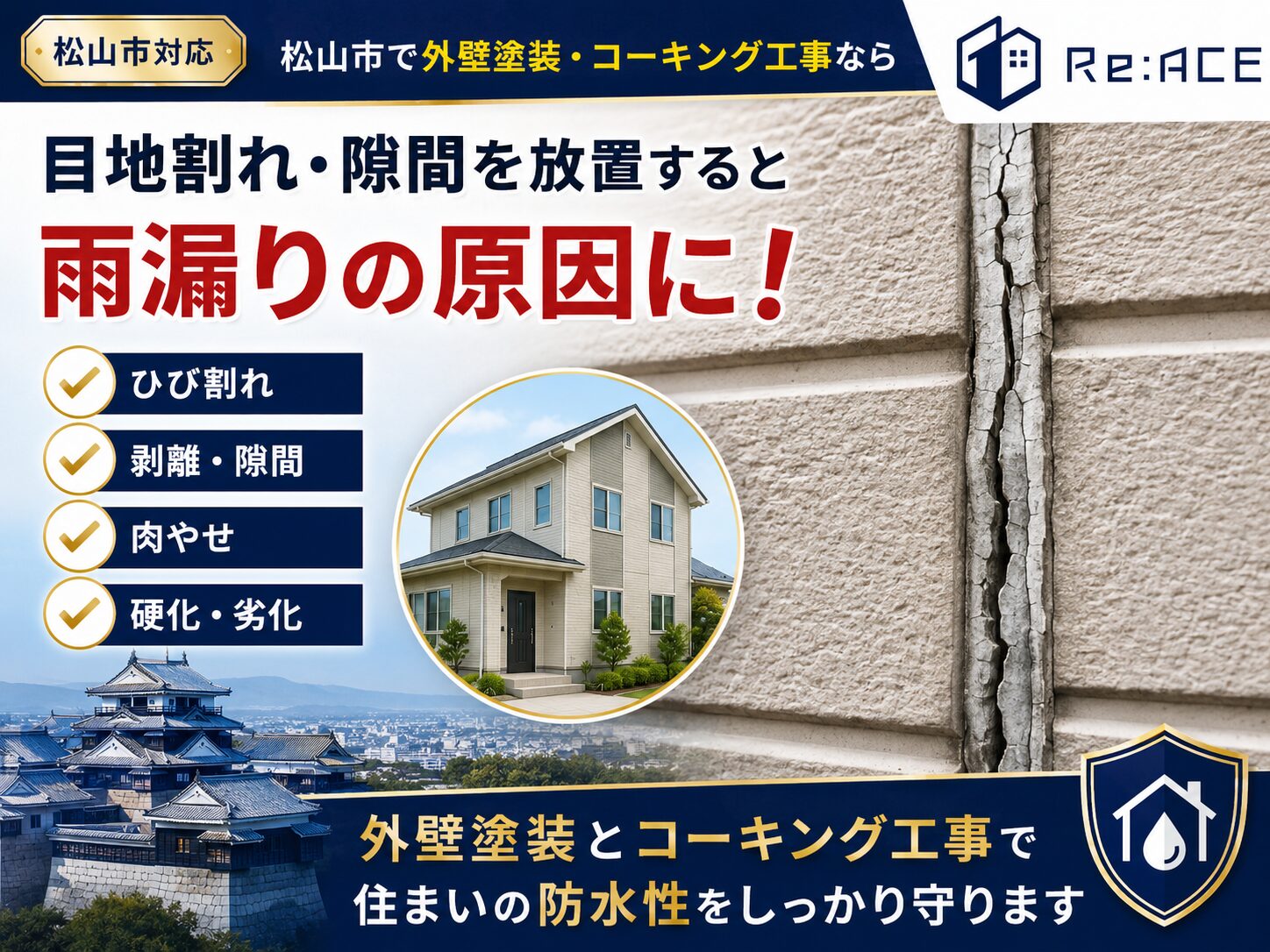 松山市の外壁塗装でコーキングが重要な理由｜高耐候シーリングで長持ち施工ならリエース
