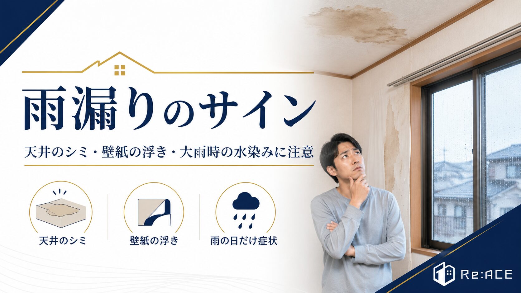 天井のシミ 壁紙の浮き 大雨時の水染み 雨漏りのサイン