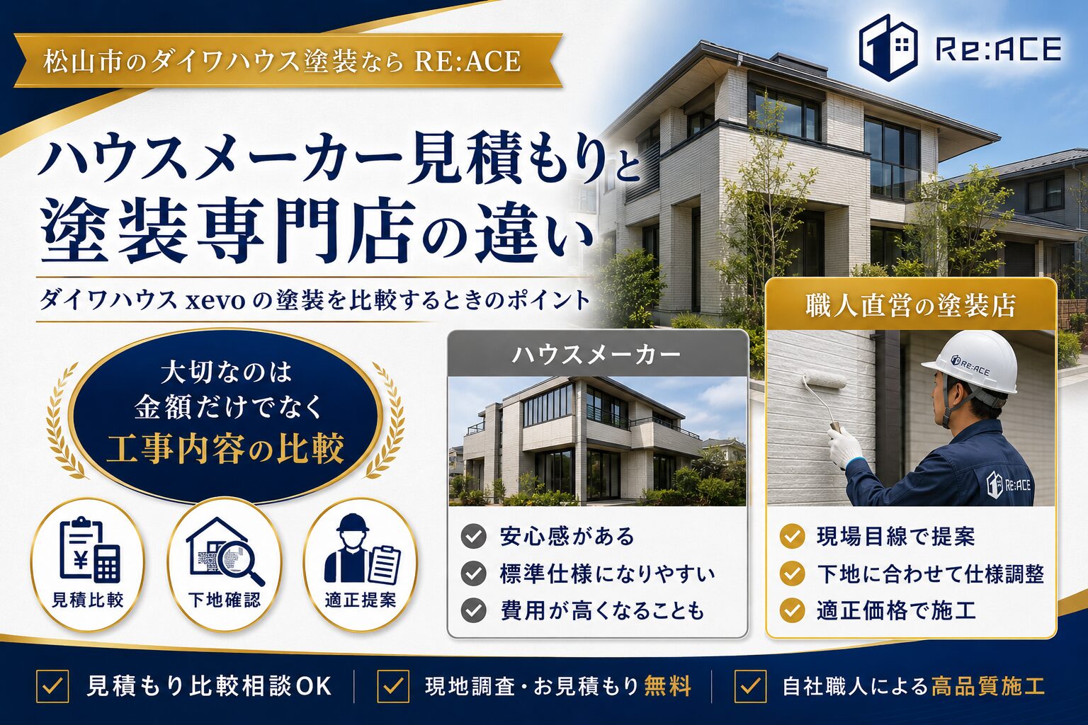 ダイワハウスxevoの外壁塗装でハウスメーカーと塗装専門店を比較するイメージ